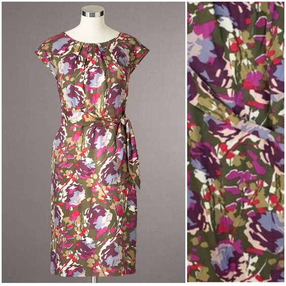 Boden Midi Dress Abstract Floral Print Viscose Silk Blend size 12R Preppy Boho - Picture 12 of 12